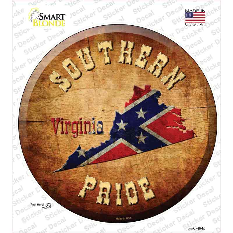 Southern Pride Virginia Novelty Circle Sticker Decal Small