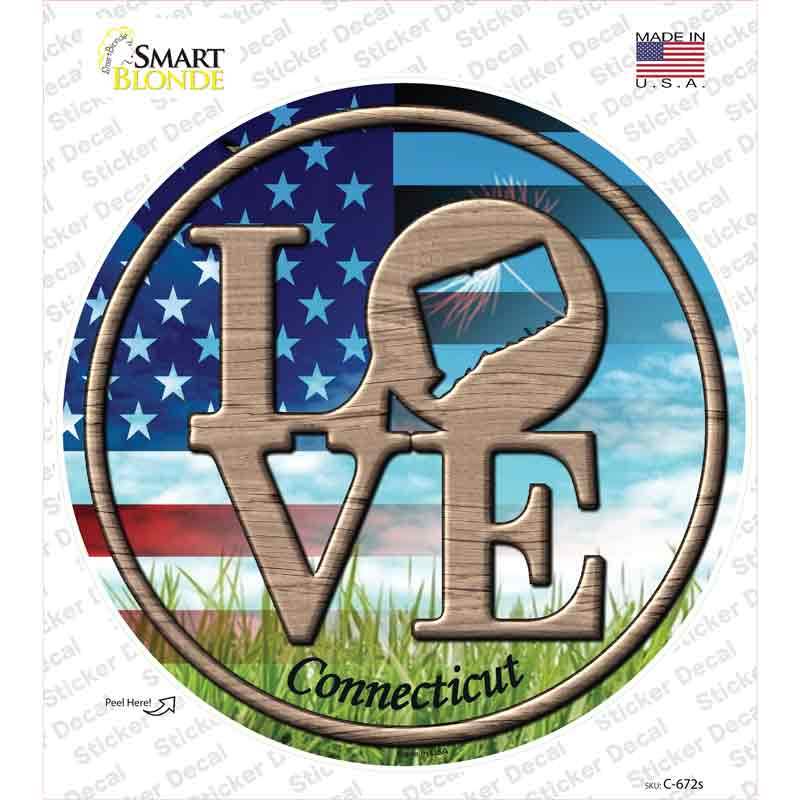 Love Connecticut Novelty Circle Sticker Decal Small