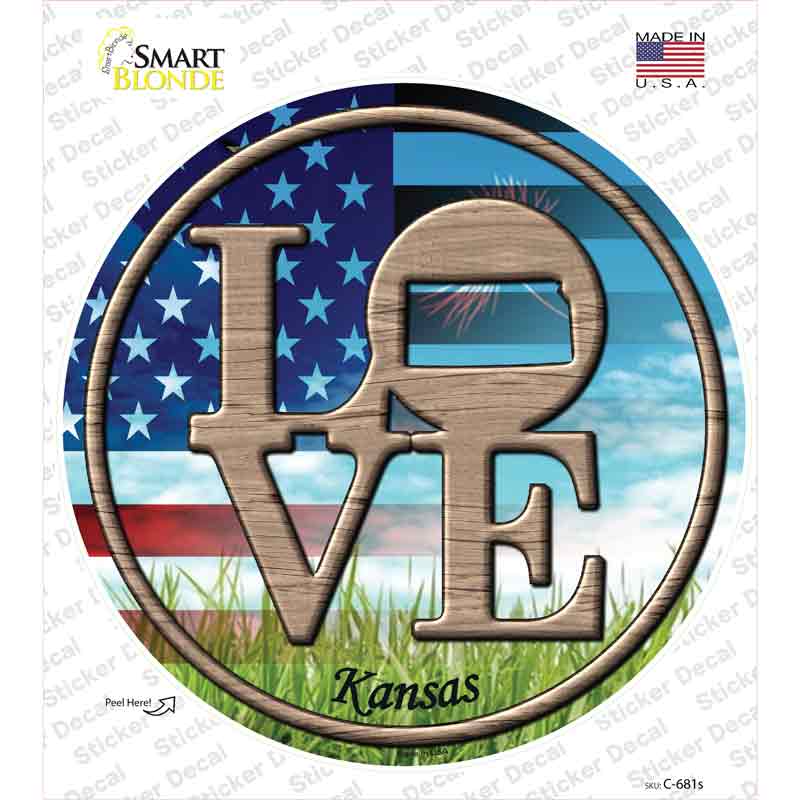 Love Kansas Novelty Circle Sticker Decal