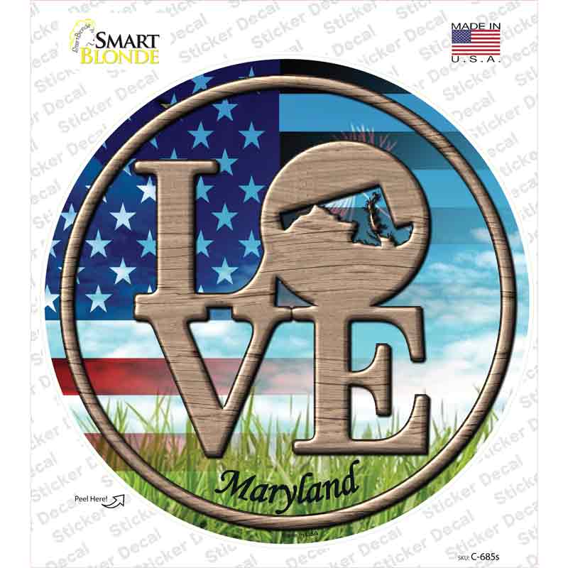 Love Maryland Novelty Circle Sticker Decal Small