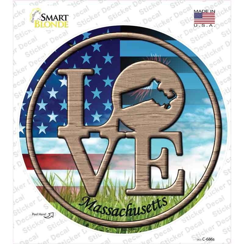 Love Massachusetts Novelty Circle Sticker Decal Small