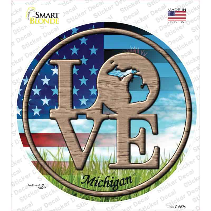 Love Michigan Novelty Circle Sticker Decal Small