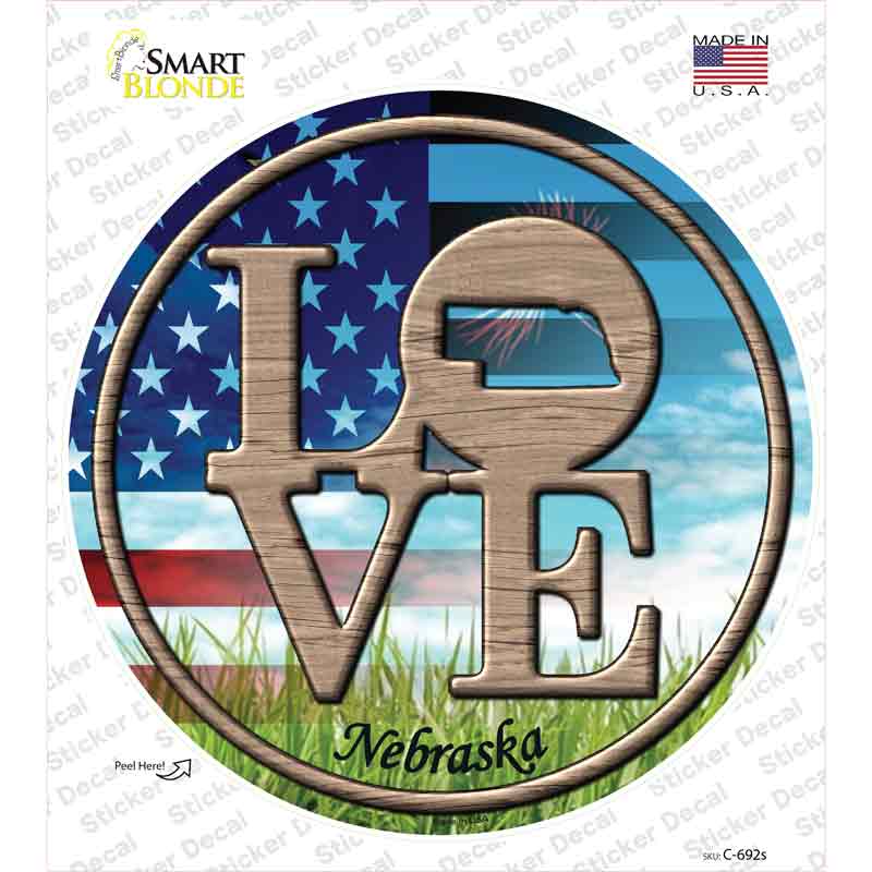 Love Nebraska Novelty Circle Sticker Decal