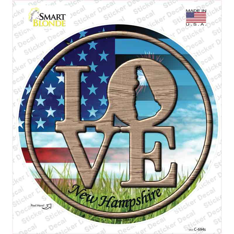 Love New Hampshire Novelty Circle Sticker Decal Small