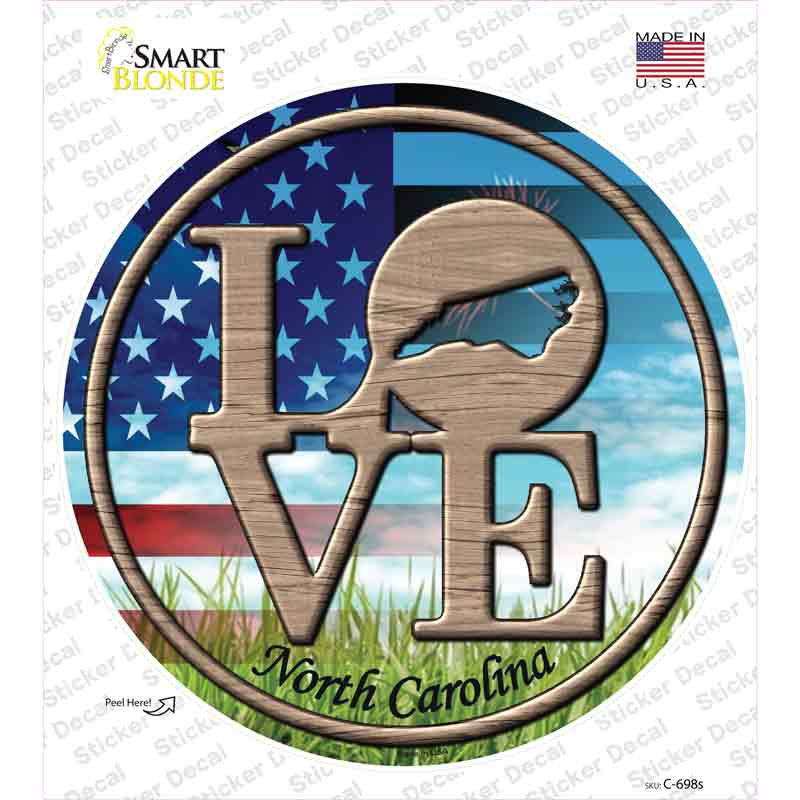 Love North Carolina Novelty Circle Sticker Decal Small