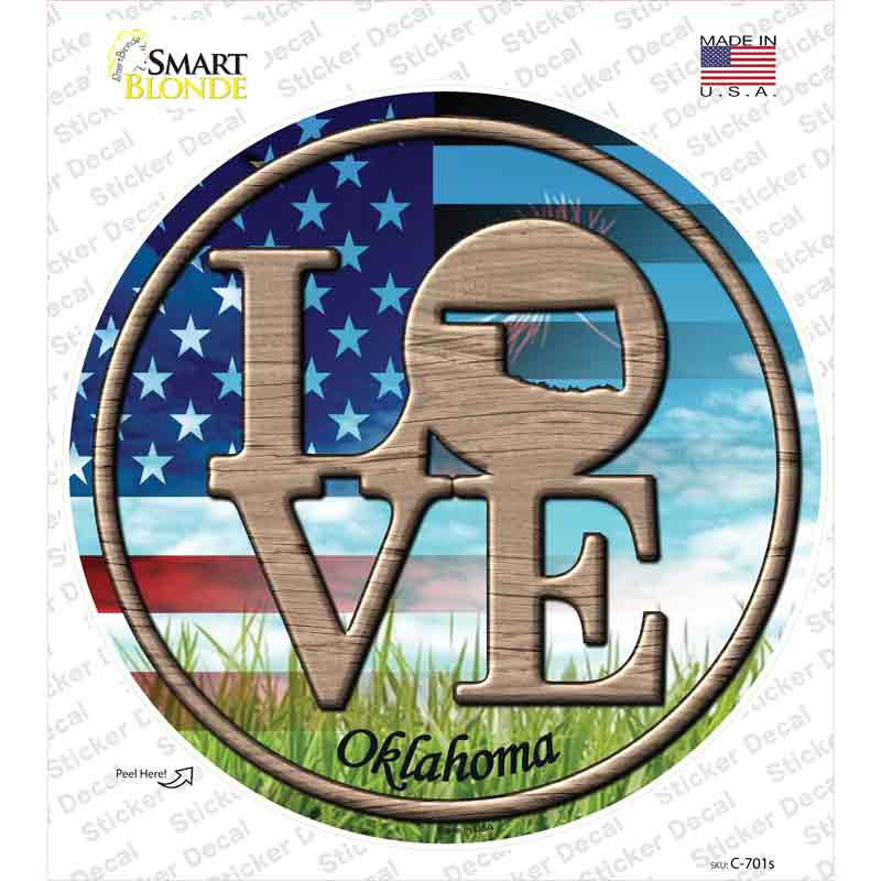 Love Oklahoma Novelty Circle Sticker Decal Small