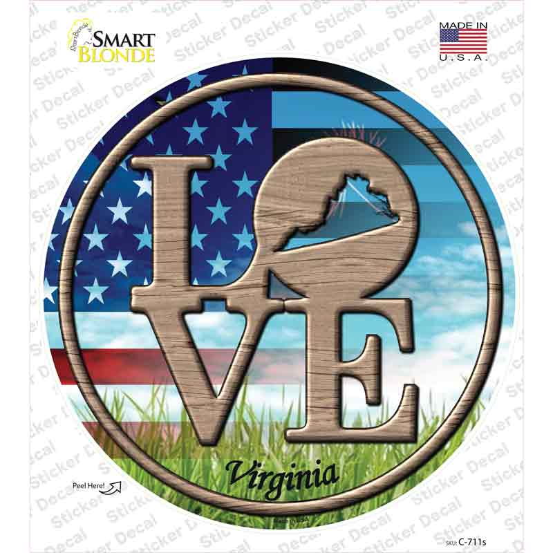 Love Virginia Novelty Circle Sticker Decal Small