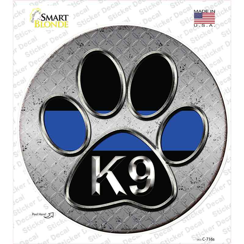 Paw Thin Blue Line K-9 Novelty Circle Sticker Decal Small