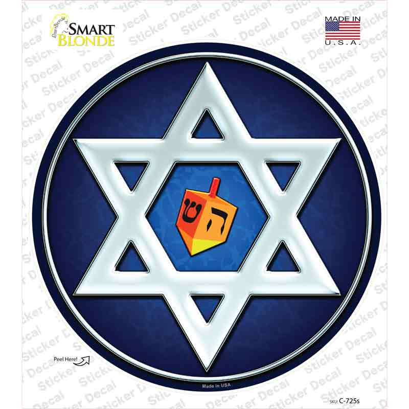 Hanukkah Star And Dreidel Novelty Circle Sticker Decal Small