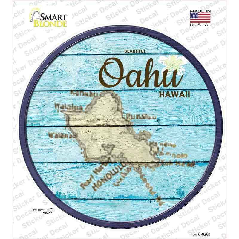 Oahu Hawaii Map Novelty Circle Sticker Decal Small