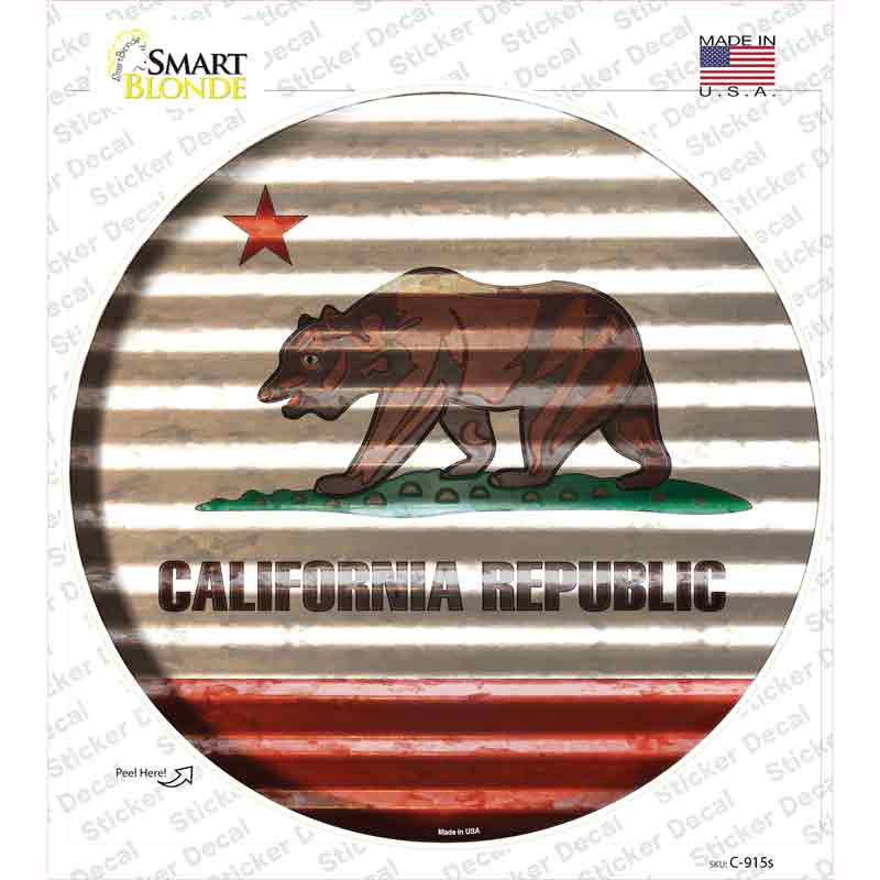 California Flag Corrugated Novelty Circle Sticker Decal Small