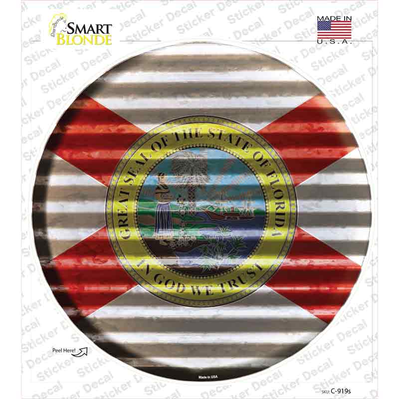 Florida Flag Corrugated Novelty Circle Sticker Decal Small