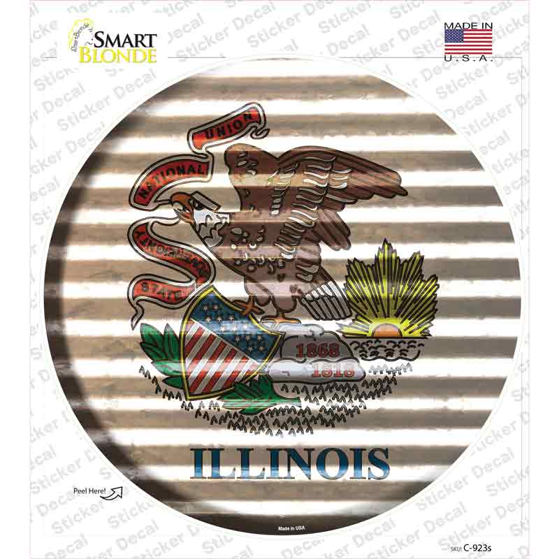 Illinois Flag Corrugated Novelty Circle Sticker Decal Small