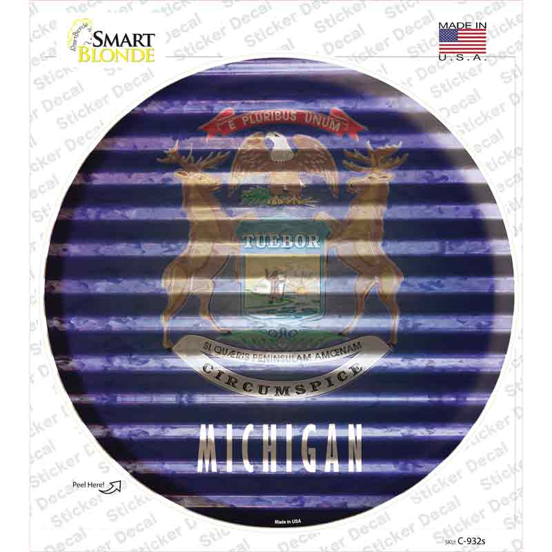 Michigan Flag Corrugated Novelty Circle Sticker Decal