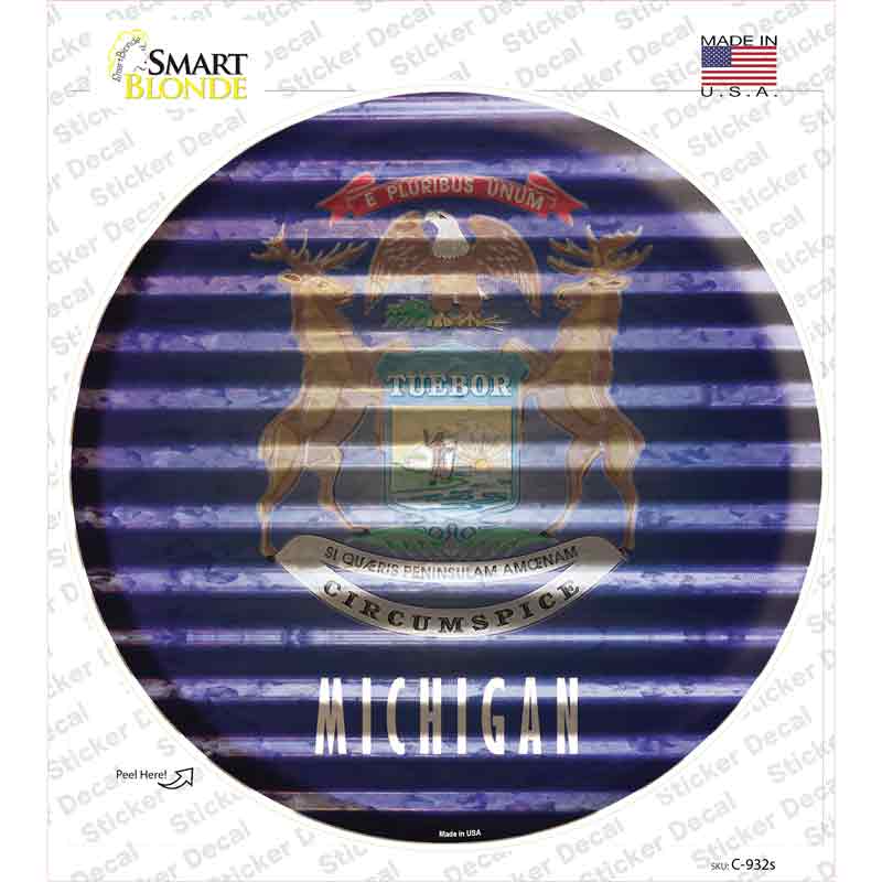 Michigan Flag Corrugated Novelty Circle Sticker Decal Small