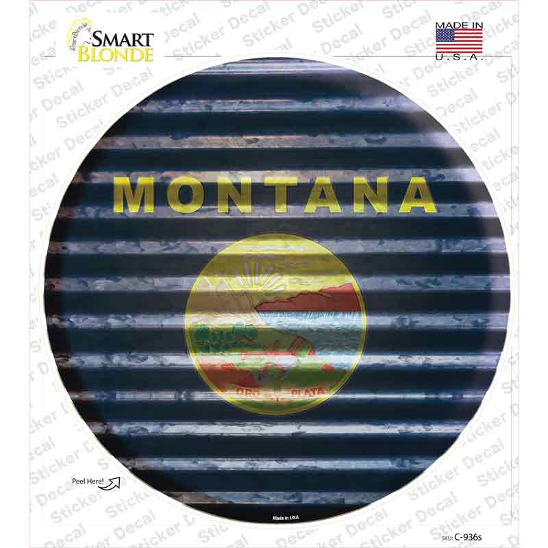 Montana Flag Corrugated Novelty Circle Sticker Decal Small