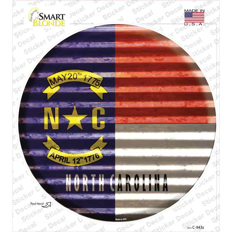 North Carolina Flag Corrugated Novelty Circle Sticker Decal Small