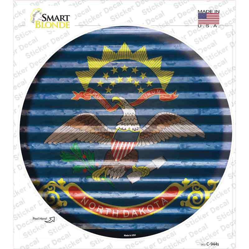 North Dakota Flag Corrugated Novelty Circle Sticker Decal Small