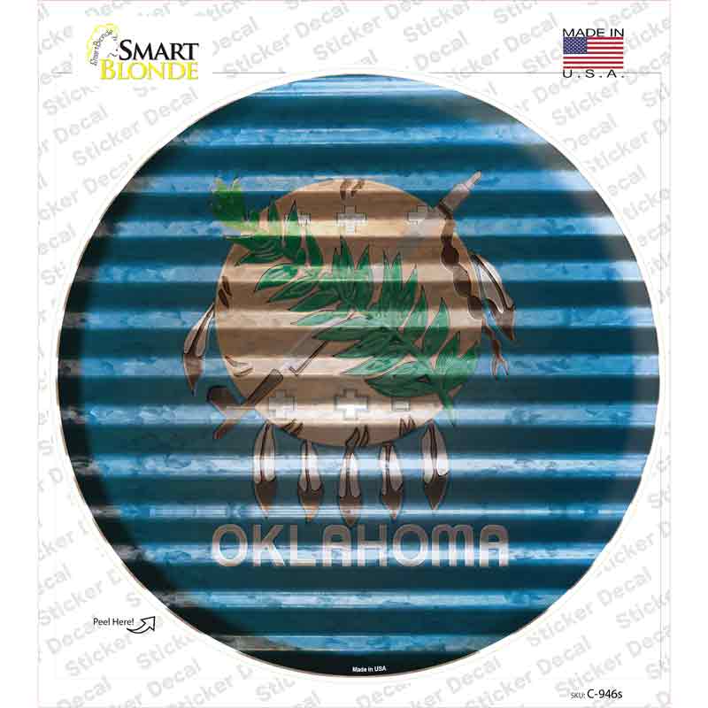 Oklahoma Flag Corrugated Novelty Circle Sticker Decal Small