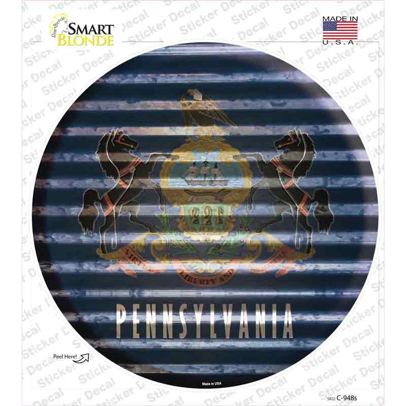 Pennsylvania Flag Corrugated Novelty Circle Sticker Decal