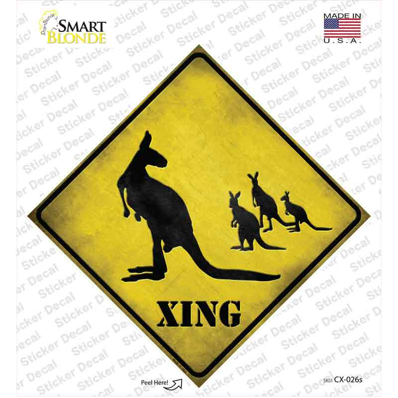 Kangaroo Xing Novelty Diamond Sticker Decal Small