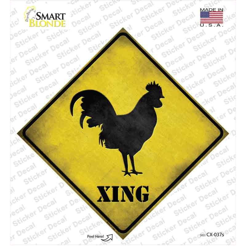 Rooster Xing Novelty Diamond Sticker Decal Small