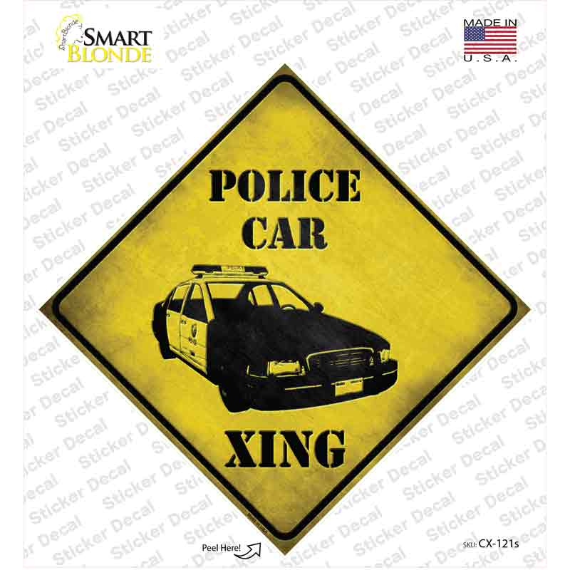 Police Car Xing Novelty Diamond Sticker Decal Small