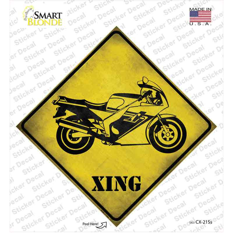 High Speed Motorcycle Xing Novelty Diamond Sticker Decal Small