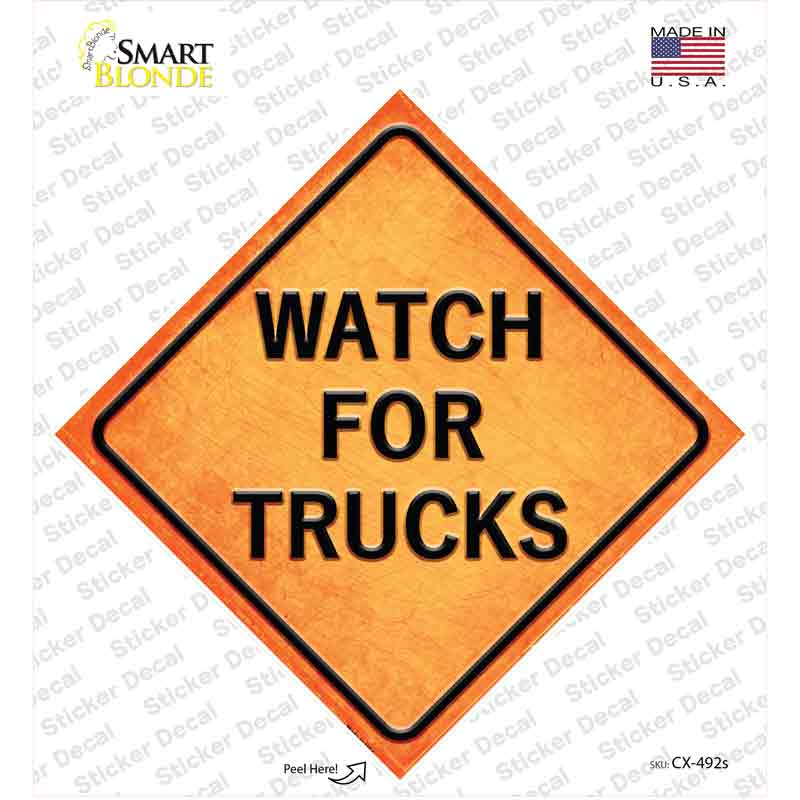 Watch For Trucks Novelty Diamond Sticker Decal
