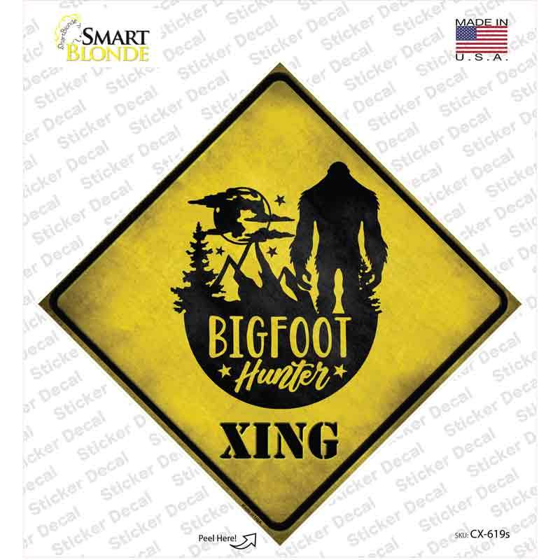 Bigfoot Hunter Xing Novelty Diamond Sticker Decal Small