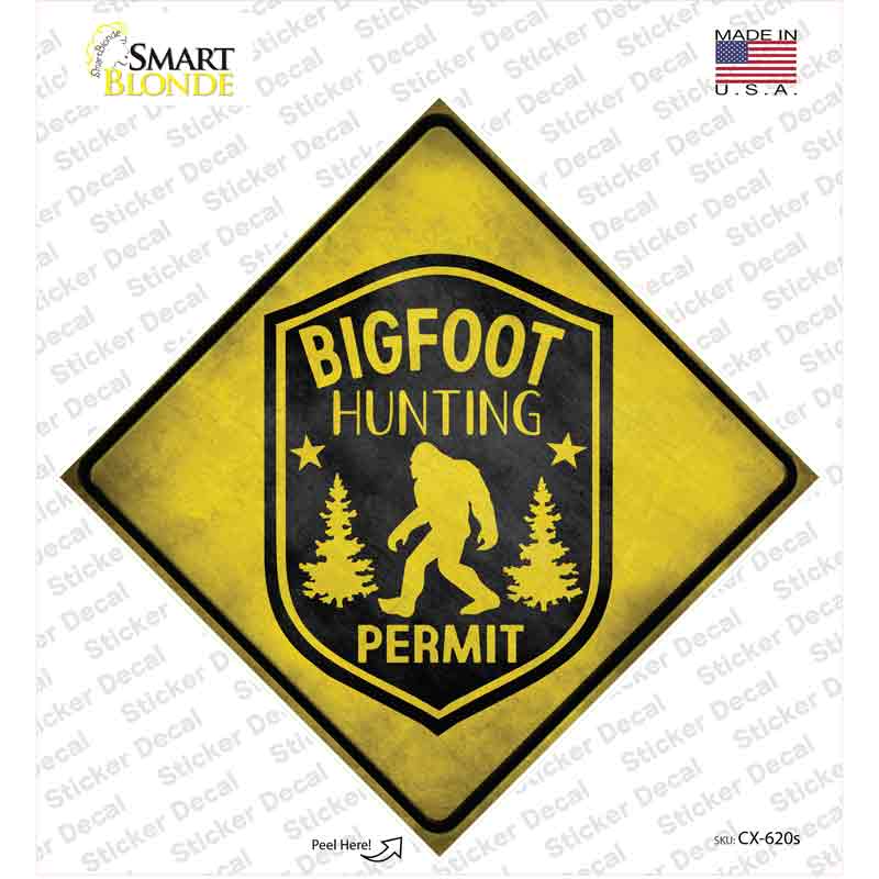 Bigfoot Hunting Permit Novelty Diamond Sticker Decal Small