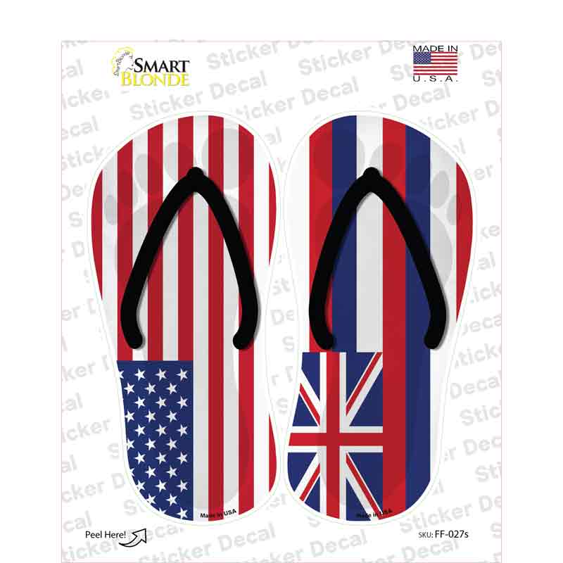 USA|Hawaii Flag Novelty Flip Flops Sticker Decal Small