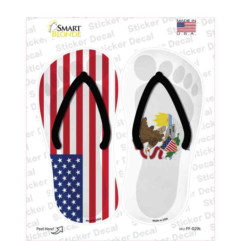 USA|Illinois Flag Novelty Flip Flops Sticker Decal Small