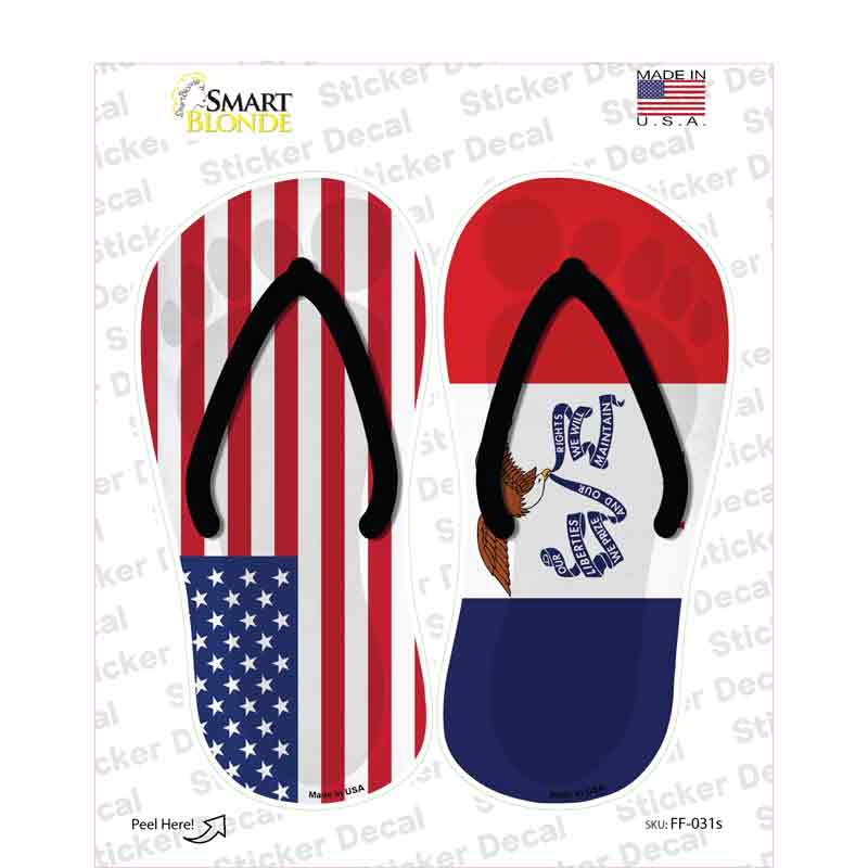 USA|Iowa Flag Novelty Flip Flops Sticker Decal Small