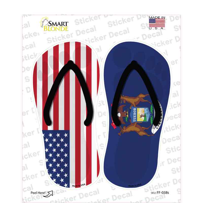 USA|Michigan Flag Novelty Flip Flops Sticker Decal Small