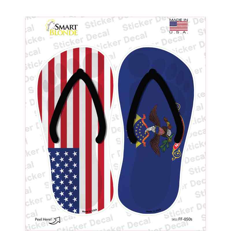 USA|North Dakota Flag Novelty Flip Flops Sticker Decal Small