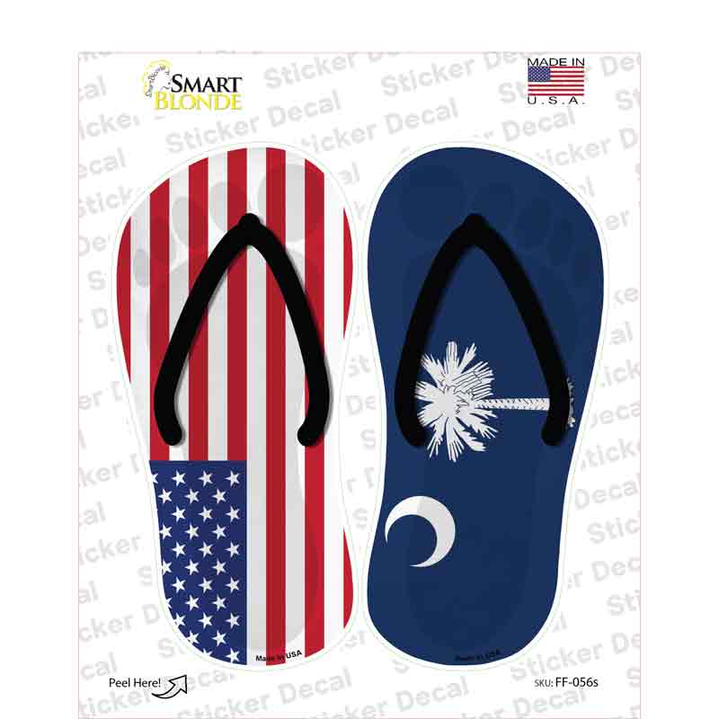 USA|South Carolina Flag Novelty Flip Flops Sticker Decal Small