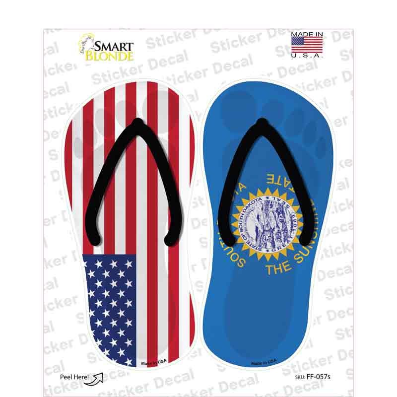 USA|South Dakota Flag Novelty Flip Flops Sticker Decal Small