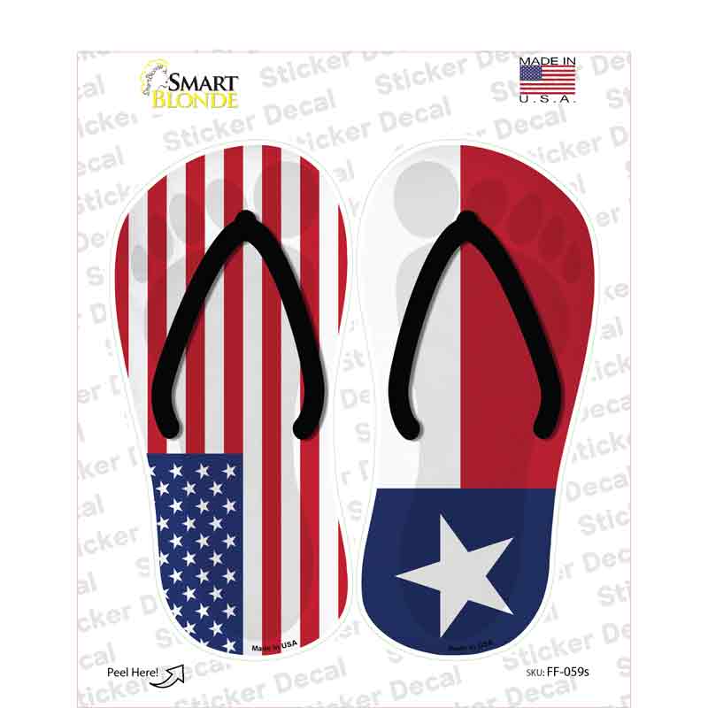 USA|Texas Flag Novelty Flip Flops Sticker Decal Small