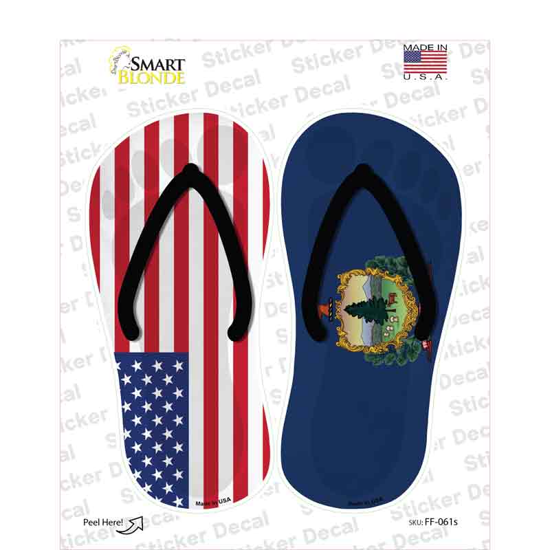 USA|Vermont Flag Novelty Flip Flops Sticker Decal Small