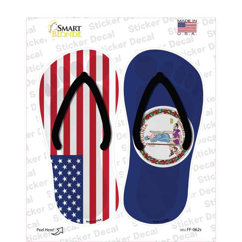 USA|Virginia Flag Novelty Flip Flops Sticker Decal Small