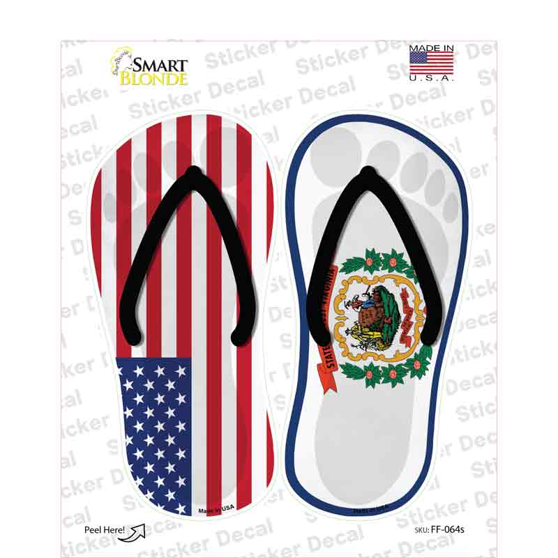 USA|West Virginia Flag Novelty Flip Flops Sticker Decal Small