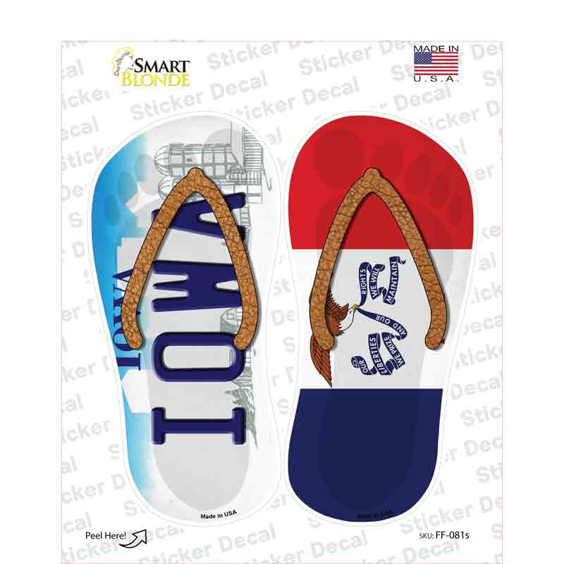 Iowa|IA Flag Novelty Flip Flops Sticker Decal Small