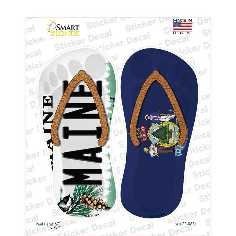 Maine|ME Flag Novelty Flip Flops Sticker Decal Small