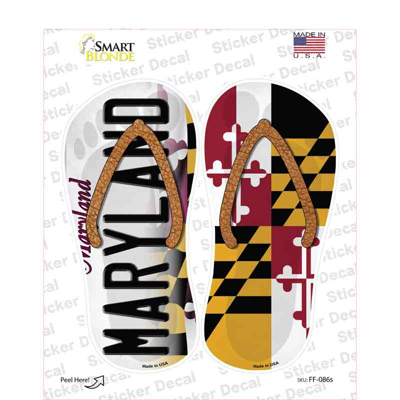 Maryland|MD Flag Novelty Flip Flops Sticker Decal Small