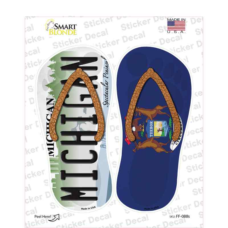 Michigan|MI Flag Novelty Flip Flops Sticker Decal Small