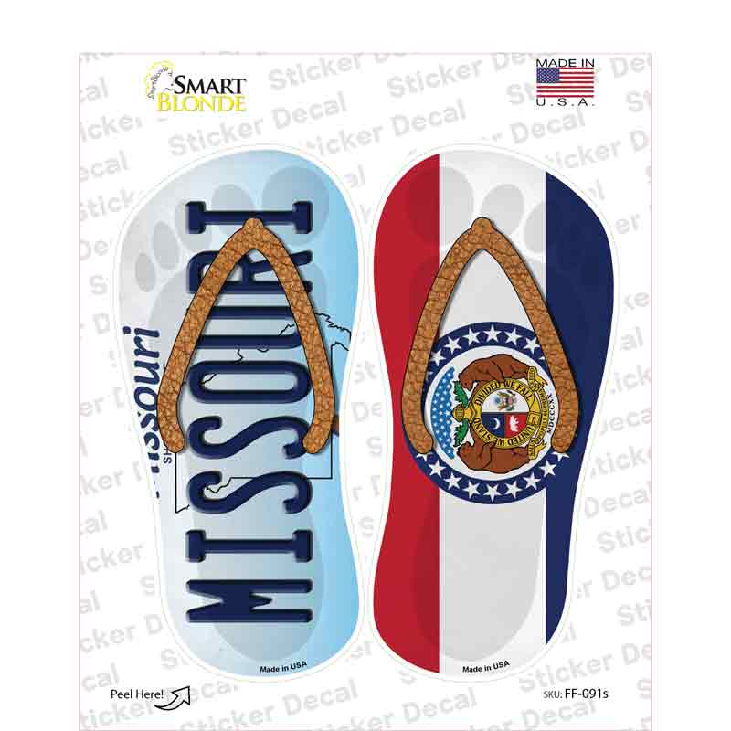 Missouri|MO Flag Novelty Flip Flops Sticker Decal Small