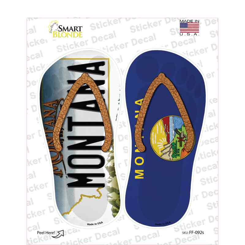 Montana|MT Flag Novelty Flip Flops Sticker Decal Small