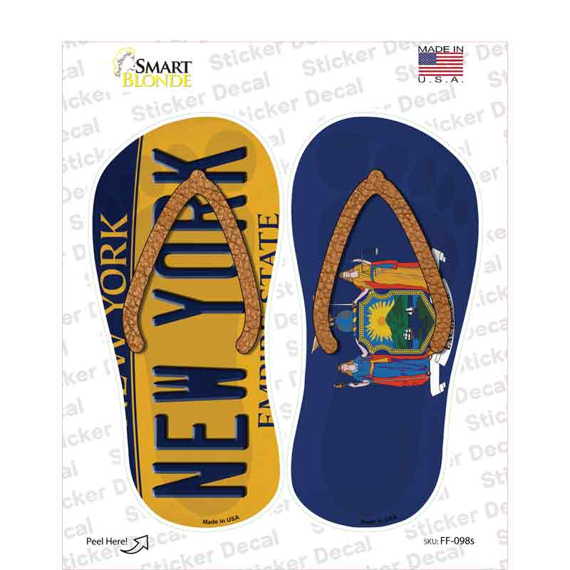 New York|NY Flag Novelty Flip Flops Sticker Decal Small