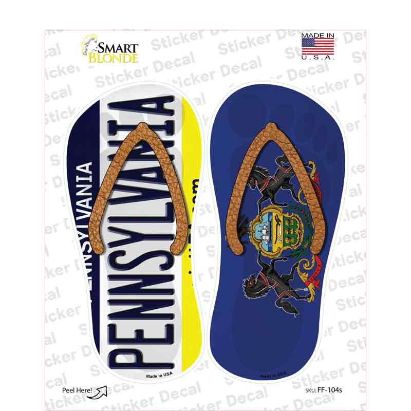 Pennsylvania|PA Flag Novelty Flip Flops Sticker Decal Small